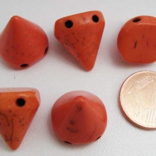 5 perles pointes spikes 14mm pierre turquoise synthétique orange pier50-orange 