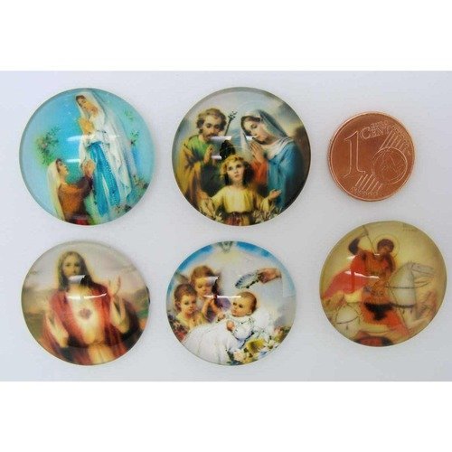 Lot cabochons 25mm verre motifs religieux images pieuses par 5 pcs cab78 
