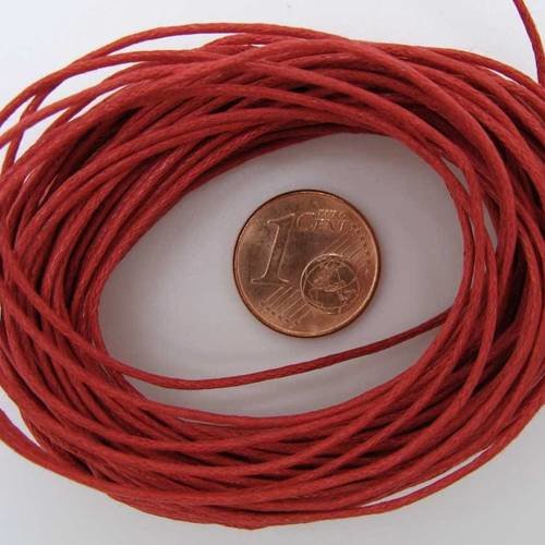 Fil echeveau 10m environ cordon coton cire 1mm rouge
