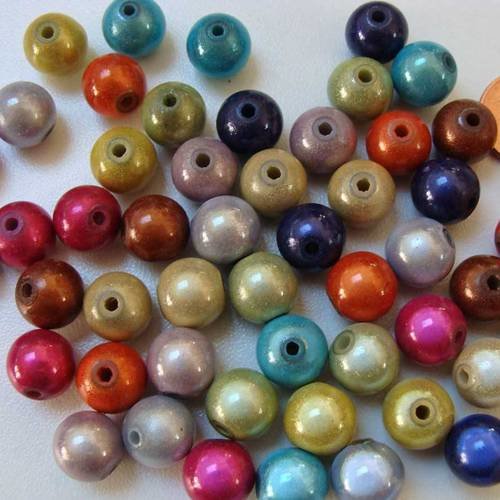 50 perles rondes 10mm acrylique miracle nacrées mix couleurs 