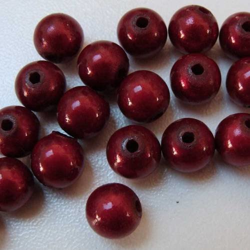 Lot 20 perles rondes 8mm acrylique miracle nacrées rouge 