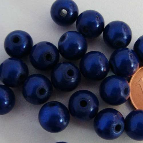 Lot 20 perles rondes 8mm acrylique miracle nacrées bleu foncé 