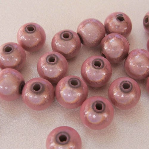 Lot 20 perles rondes 8mm acrylique miracle nacrées rose 