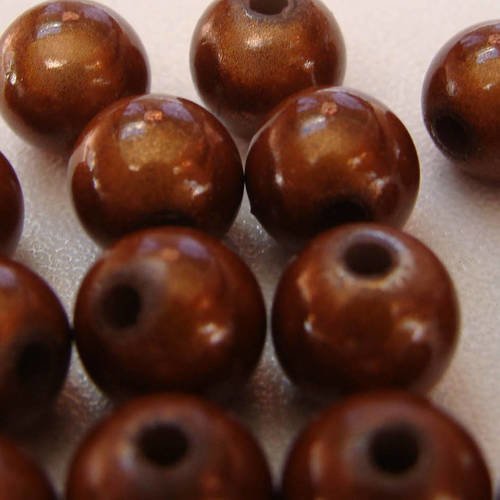 Lot 20 perles rondes 8mm acrylique miracle nacrées marron 