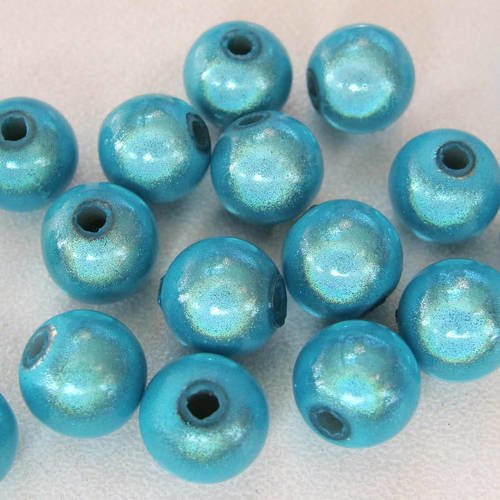 Lot 20 perles rondes 8mm acrylique miracle nacrées bleu clair 