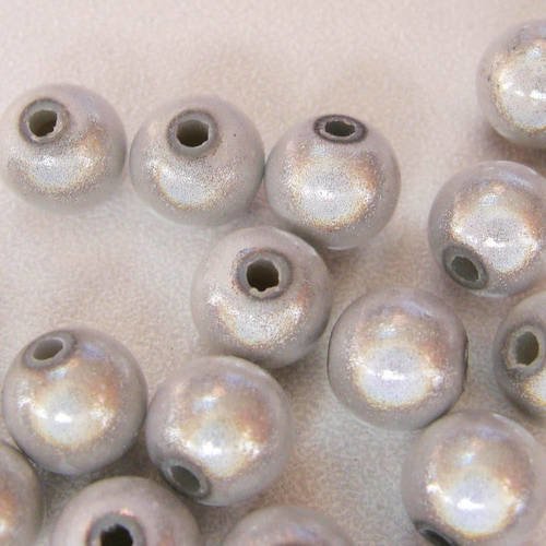 Lot 20 perles rondes 8mm acrylique miracle nacrées blanc gris 