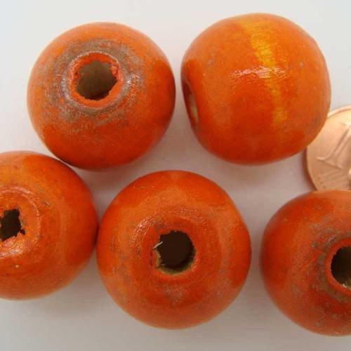 10 perles rondes 17x19mm bois peintes orange pb53 