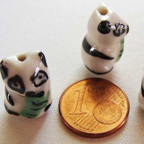 2 perles panda 17mm animal porcelaine peinte 