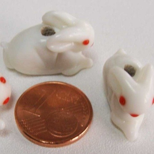 4 perles lapin blanc 18mm animal porcelaine peinte 