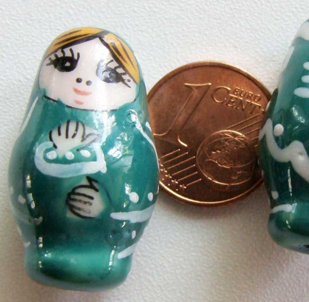 2 perles POUPEES RUSSES matriochka porcelaine 25mm NOIR DIY Bijoux Loisirs Déco