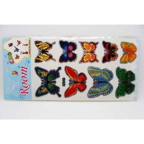 1 planche stickers 3d autocollants 9 papillons aléatoires 