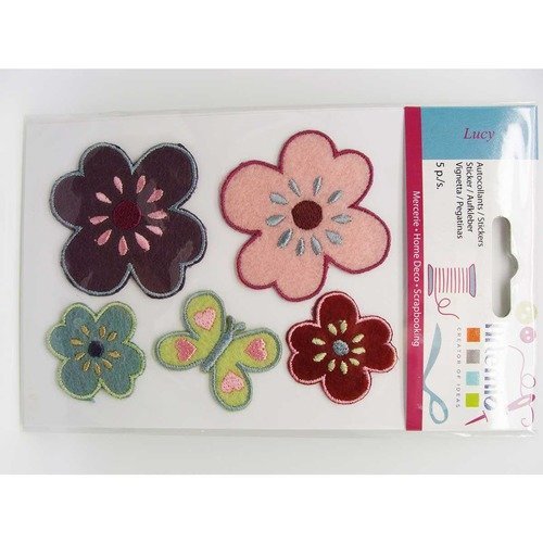 5 stickers autocollants feutrine artemio lucy fleurs papillon 