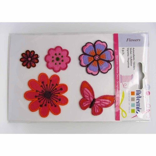 5 stickers autocollants feutrine artemio flowers fleurs papillon 
