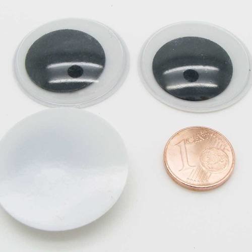 6 yeux mobiles 30mm simple en plastique à coller 