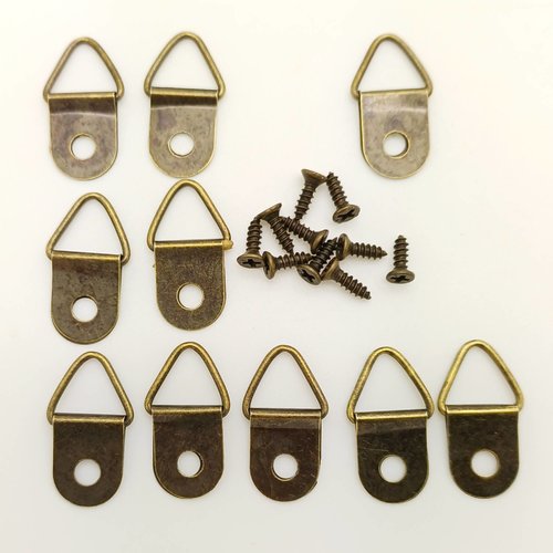 10 crochets accroche cadre suspension attaches métal bronze + vis