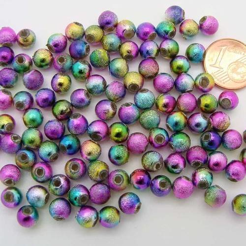 100 perles rondes 6mm aspect givre brillant multicolore acrylique res-85 