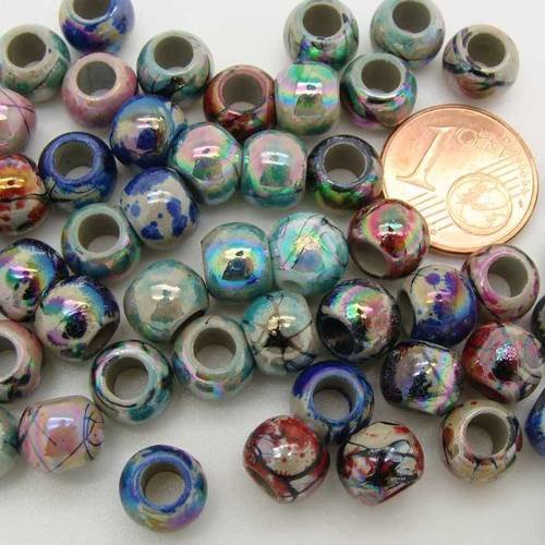 50 perles rondes 8mm motifs abstraits irisé acrylique res-84 