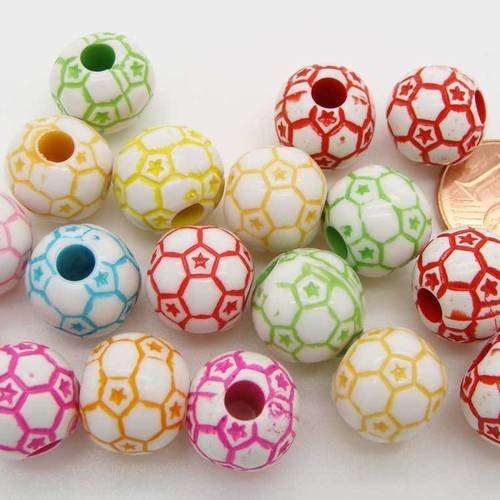 20 perles ballon foot 12x11mm acrylique mix couleurs res-81 