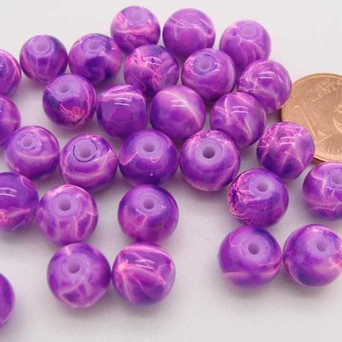 30 perles environ rondes 8mm verre peint violet rose pv-peint-68 