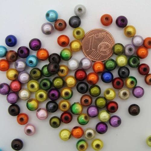 100 perles rondes 6mm acrylique miracle nacrées mix couleurs