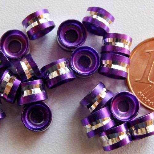 20 perles rondelles 6x4mm aluminium violet strié argenté clair alu al18 
