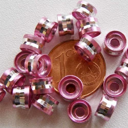 20 perles rondelles 6x4mm aluminium rose strié argenté clair alu al13 