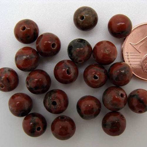 20 perles 6mm rondes pierre marron foncé pier46 