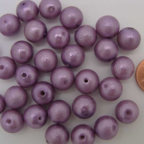 30 perles environ rondes 10mm verre peint violet pv-peint-65 