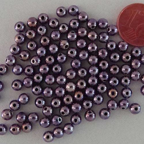 100 perles environ rondes 4mm verre peint mauve pv-peint-62 