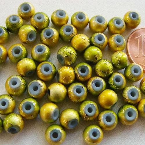 50 perles environ rondes 6mm verre peint jaune vert pv-peint-58 