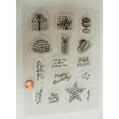 15 tampons silicone clear stamp en planche thème anniversaire mod5 