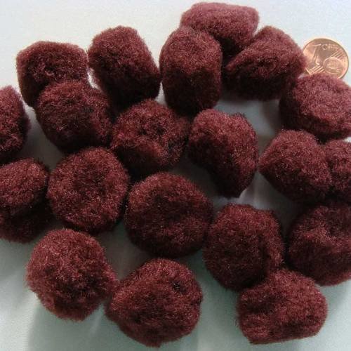 20 pompons ronds 25mm environ peluches polyester marron fonce 