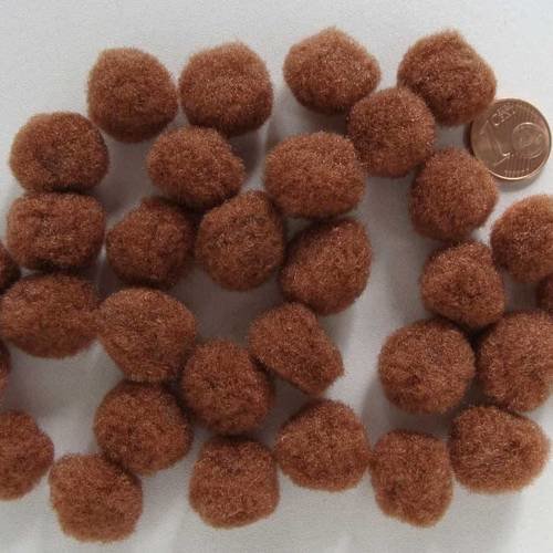 30 pompons ronds 20mm environ peluches polyester marron 