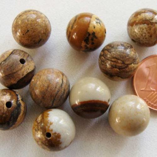 10 perles 10mm rondes pierre marron pier44 