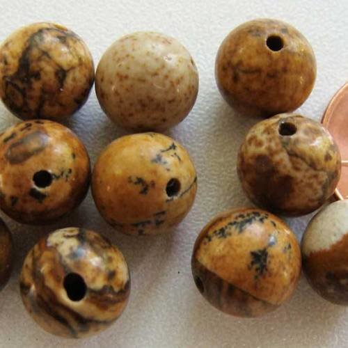 10 perles 8mm rondes pierre marron pier43 