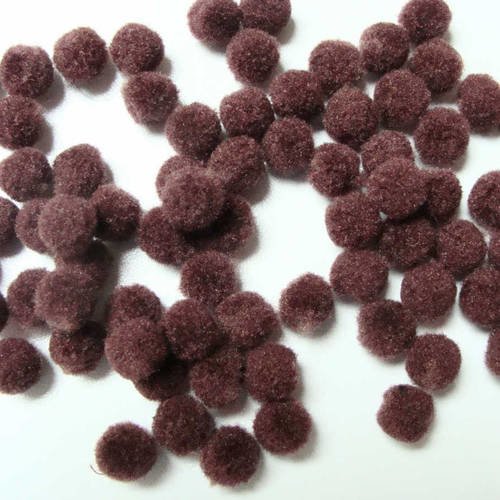 70 pompons ronds 10mm environ peluches polyester marron fonce 