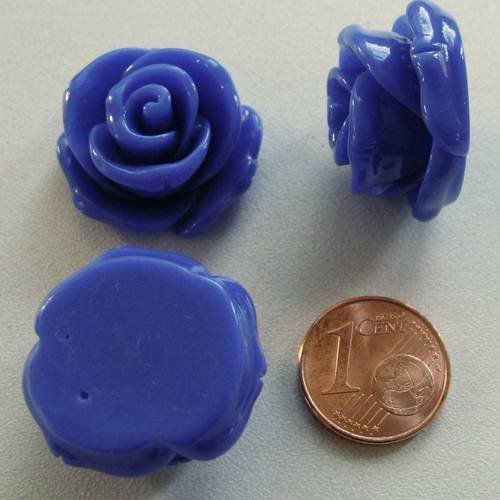 4 cabochons résine fleur 24x13mm bleu fonce cab71 