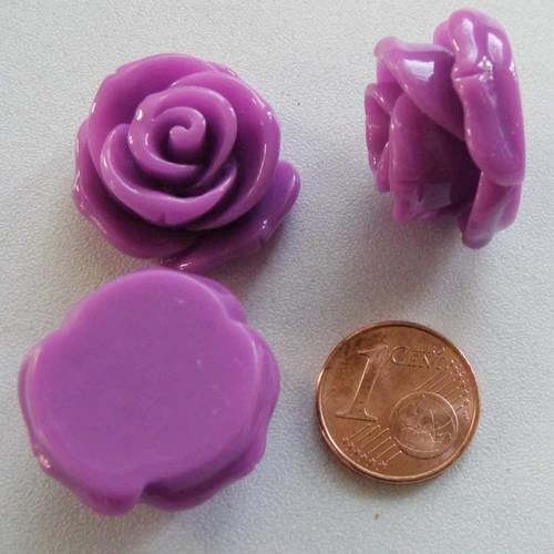 4 cabochons résine fleur 24x13mm violet cab68 