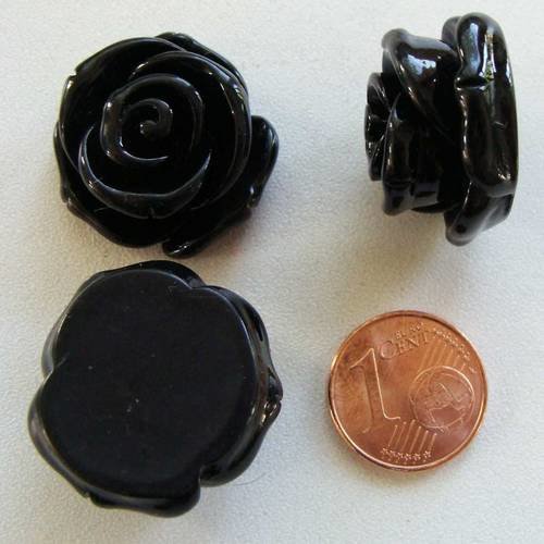 4 cabochons résine fleur 24x13mm noir cab67 