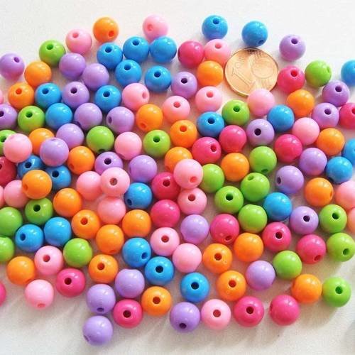 150 perles rondes 8mm acrylique mix couleurs unies res-54 