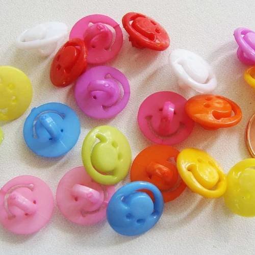 20 perles bouton smiley visage 12,5mm acrylique mix couleurs res-53 