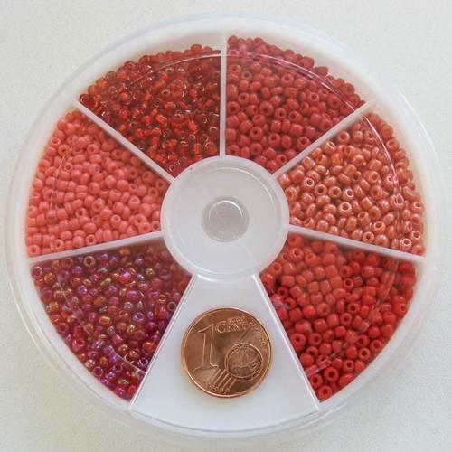 Rocaille 2mm perles verre 6 couleurs rouge mod12 par 1 casier 