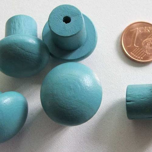 5 poignées bouton en bois peint 20mm bleu 