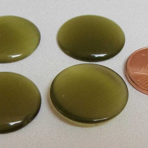 4 cabochons ronds 18mm oeilde chat vert olive 