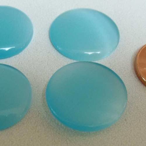 4 cabochons ronds 18mm oeilde chat bleu clair 