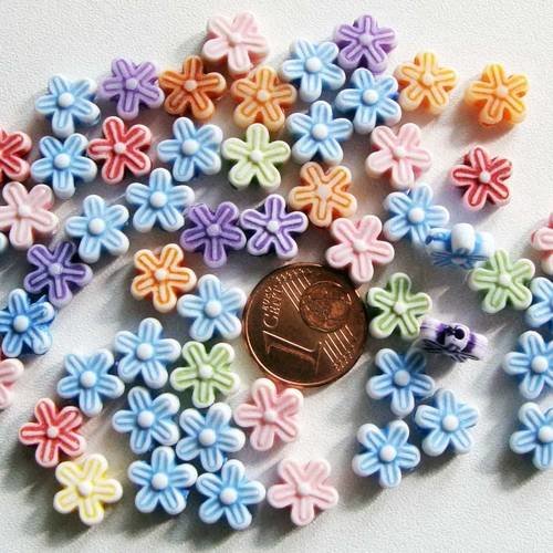 Lot 50 perles acryliques fleurs 9mm mix couleurs res-11 
