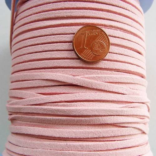Suedine faux daim cordon plat 3mm par 2 mètres rose clair 