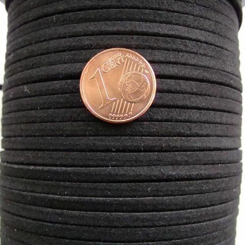 Suedine faux daim cordon plat 3mm par 2 mètres noir 