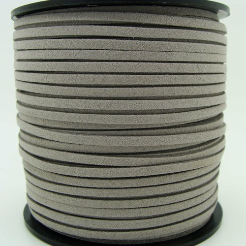 Suedine faux daim cordon plat 3mm par 2 mètres gris