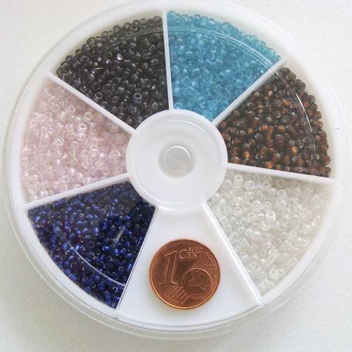 Rocaille 2mm perles verre 6 couleurs mod8 par 1 casier 